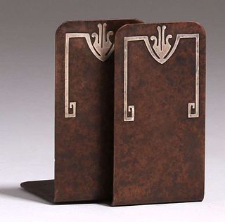 Silvercrest Sterling on Bronze Overlay Bookends c1920