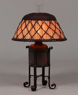 Gustav Stickley #376 Hammered Copper & Iron Lamp c1910