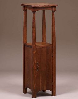 Tall Grand Rapids Narrow Pedestal Cabinet c1910
