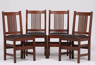 4 L&JG Stickley Spindled Dining Chairs c1908-1912