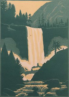 Franz Geritz Woodblock Print "Vernal Falls - Yosemite"