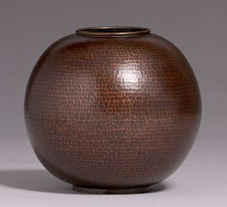 Dirk van Erp Hammered Copper Spherical Vase c1950s