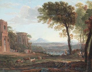 ROMAN SCHOOL, SECOND HALF 18th CENTURY - Imaginary landscape with figures, herds and classic monuments