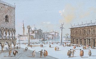 GIACOMO GUARDI (Venice, 1764 - 1835) - View of the Piazzetta with San Giorgio Maggiore on the background