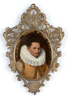 BOLOGNESE SCHOOL, LATE 16th CENTURY - Portrait of Alessandro Menghi, oval miniature