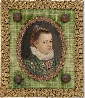 AMBIT OF LAVINIA FONTANA (Bologna, 1552 - Roma, 1614) - Portrait of young lady, oval miniature