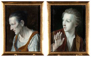 FRENCH SCHOOL, 18th CENTURY - Profile of old woman - Profile of young man, Couple of miniatures