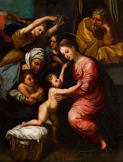 (EMILIAN?) FOLLOWER OF RAFFAELLO SANZIO, 16th CENTURY - Holy Family with Saint John the Baptist and Saint Elizabeth 