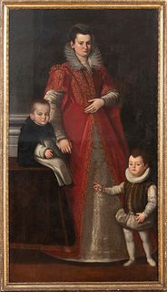 TIBERIO TITI (Florence, 1573 - 1627), ATTRIBUTED TO - Portrait of Lady (Maria di Cosimo Tornabuoni?) with sons