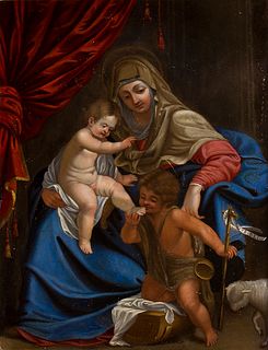 BOLOGNESE, FIRST HALF OF THE 17th CENTURY - Madonna and Child with young Saint John the Baptist
