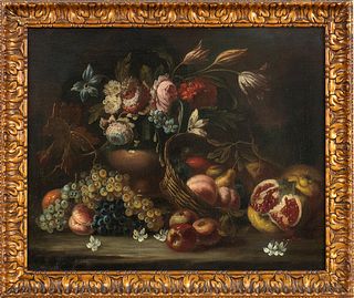 ROMAN SCHOOL, 18th CENTURY - Still life of flowers and fruit