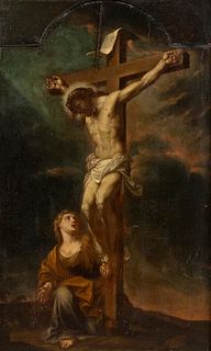FRANCESCO TREVISANI (Capodistria, 1656 - Rome, 1746) AND WORKSHOP  - The crucifixion with Mary Magdalene