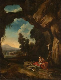 ROMAN SCHOOL, FIRST HALF OF THE 18th CENTURY - Landscape with Saint Jerome penitent