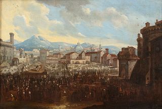 FLEMISH PAINTER ACTIVE IN ITALY, 17th CENTURY - Execution scene in a tuscany square