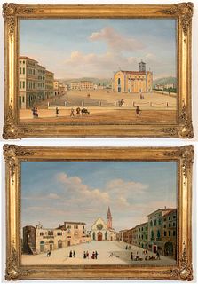 ASLAN D‚ÄôABRO PAGRATIDE (Smirne, 1848 - Naples, 1928) - Two squares of venetin town, Couple of paintings en pendant