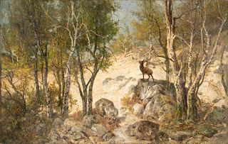 CHARLES FERDINAND CERAMANO (Tielt, 1831 - Barbizon, 1909) - Ile de France‚Äôs wood with deer
