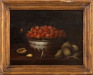 PANFILO NUVOLONE (Cremona, 1581 - Milan, 1651), ATTRIBUTED TO - Still life with strawberry in a ceramic bowl and apricots