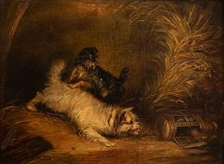 ANONIMOUS ARTIST OF THE 19th CENTURY - Couple of dogs in a landscape