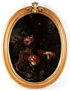NEAPOLITAN SCHOOL, SECOND HALF OF THE 17th CENTURY - Still life with flowers, grape and mushrooms