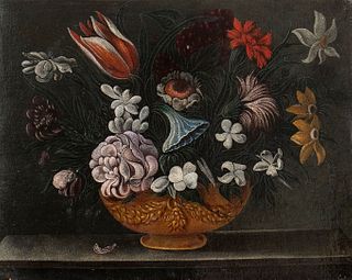AMBIT OF ‚ÄúMAESTRO DEL VASO A GROTTESCHE‚Äù - Bouquet of flowers in a metallic vase