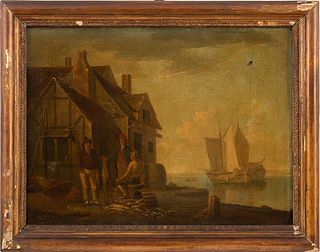 FLEMISH SCHOOL, 18th / 19th CENTURY - Coastal landscape with fishermen and boats