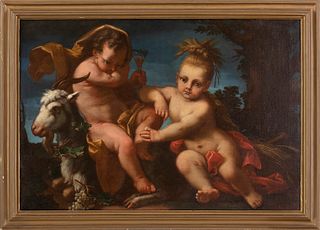 ROMAN SCHOOL, LATE 17th / EARLY 18th CENTURY - Couple of putti with goat (Allegory of Summer)