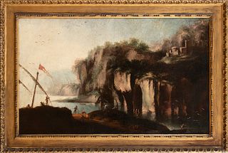 SEGUACE DI SALVATOR ROSA, 18th CENTURY - Coastal landscape with cliff and figures