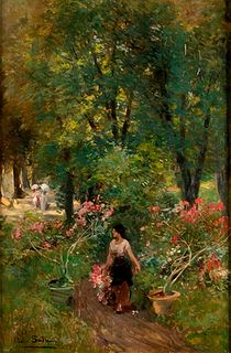 PAOLO SALA (Milan, 1859 - 1924) - At the park