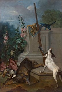 FRENCH PAINTER, FIRST HALF OF THE 18th CENTURY - Still life with a scene of hunt
