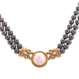 A Marsha Breslow Hemitite Pearl Necklace in 18K