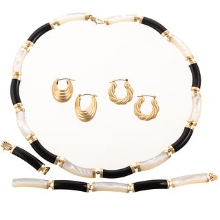 An Onyx & Mother of Pearl Set with Earrings