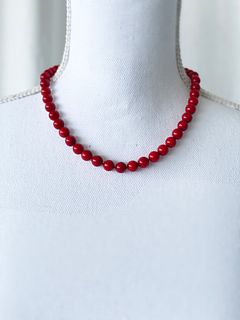 Red Coral Silver Antique Bead Necklace 