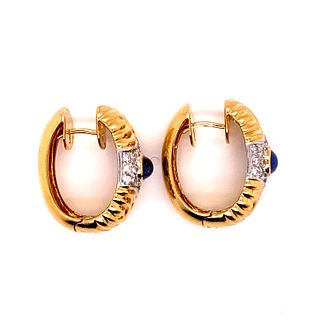 18k Gold Diamond Sapphire Hoop Earrings