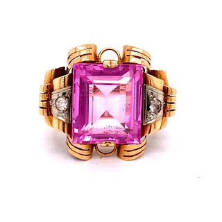 Retro 18k Diamond Pink Turmaline Ring