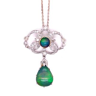 18k Gold Opal Diamond Pearl Pendant 