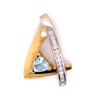14k Gold Aqua Diamond Pendant