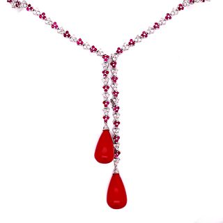 18k Rubies Diamond Coral Necklace 