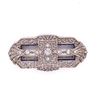 Art Deco Platinum Diamond Sapphire Brooch