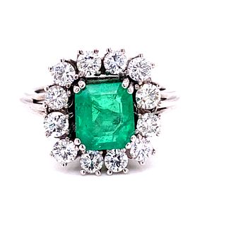 18k Diamond Rosette Emerald Ring
