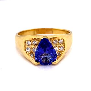 18k Gold Natural Tanzanite Diamond Ring 