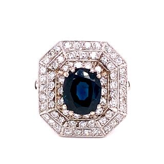 Art Deco Platinum Diamond Sapphire Ring 