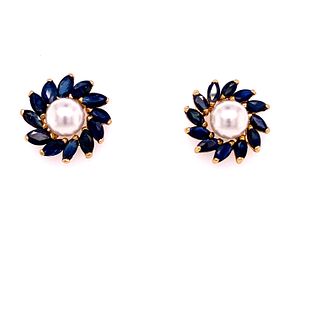 14k Gold Sapphire Pearl Earrings 