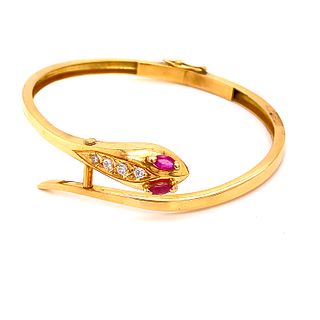 18k Gold & Diamonds snake Bangle Bracelet