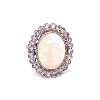 Art Deco Platinum Diamond Opal Ring