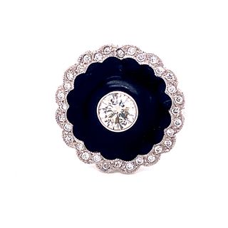 Art Deco Platinum Onyx Diamond Ring