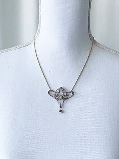 Victorian 18k&Platinum Diamond Pearl Pendant 