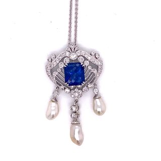 18k Gold Sapphire Diamond Pearl Pendant 