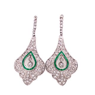 Platinum Diamond Emerald Earrings 