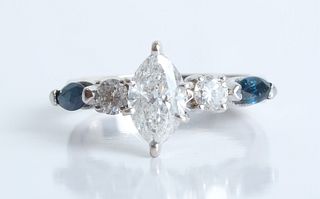 18K WG .90 Diamond & Sapphire Ring, Size 6