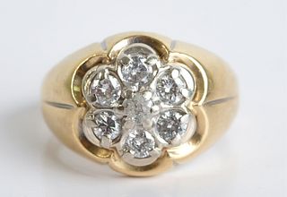 10K Yellow Gold & Diamond Petal Ring, Size 10 1/2